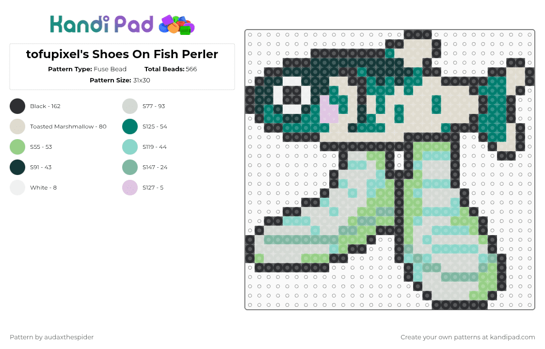 tofupixel\'s Shoes On Fish Perler - Fuse Bead Pattern by audaxthespider on Kandi Pad - beige,teal,fish,funny,silly,animal,shoes