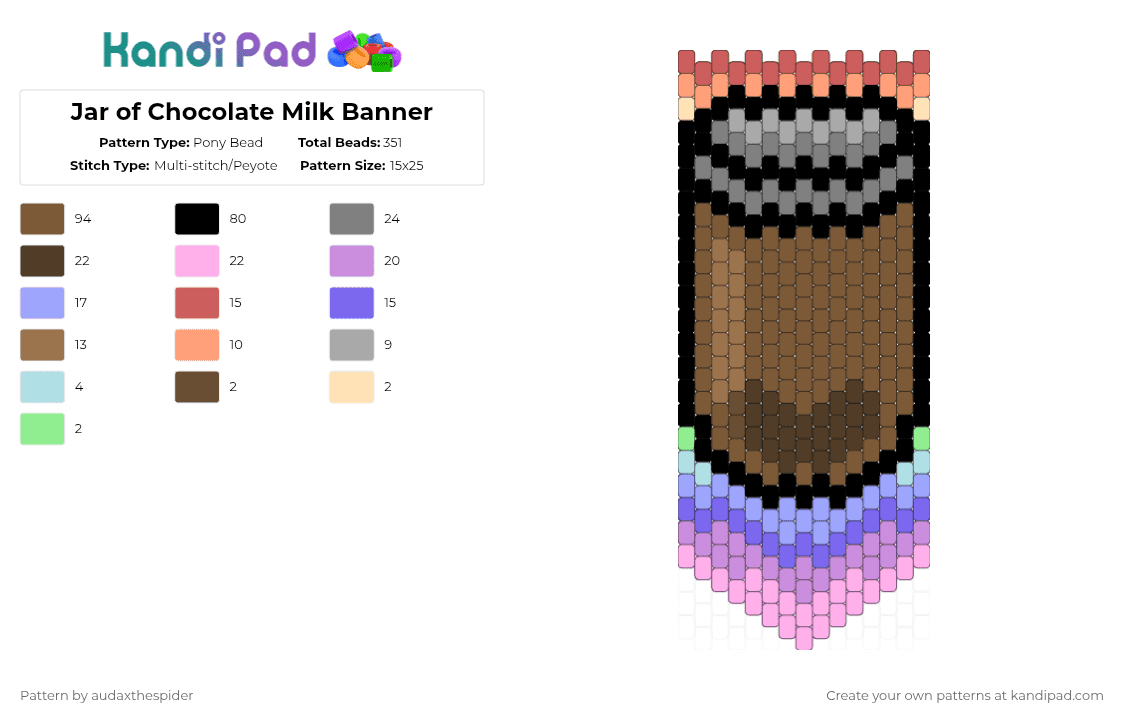Jar of Chocolate Milk Banner - Pony Bead Pattern by audaxthespider on Kandi Pad - tan,brown,gray,pink,food,drink,chocolate milk,milk,jar,banner