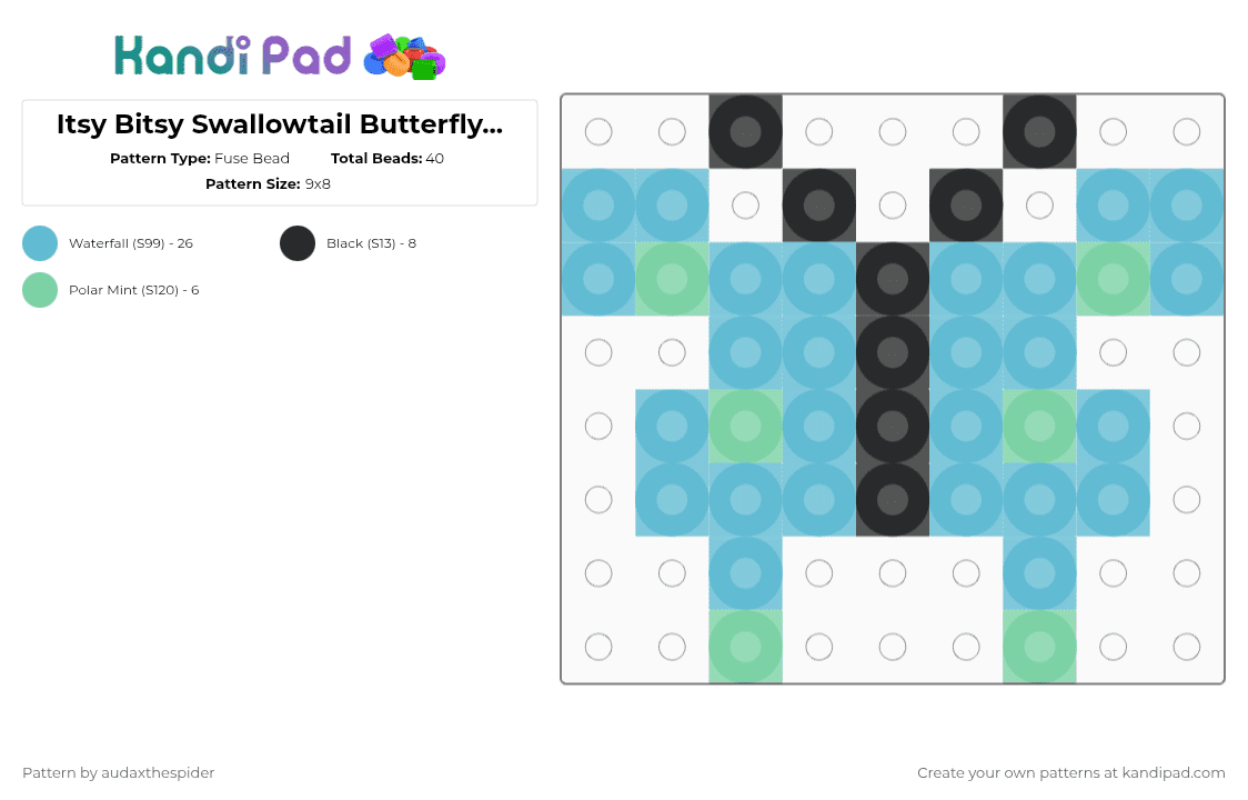 Itsy Bitsy Swallowtail Butterfly Perler - Fuse Bead Pattern by audaxthespider on Kandi Pad - light blue,butterfly,insect,bug,pastel,cute,little
