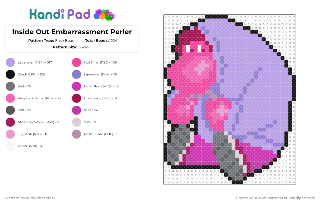Inside Out Embarrassment Perler - Fuse Bead Pattern by audaxthespider on Kandi Pad - pink,disney,embarrassment,inside out,inside out 2,movie,character