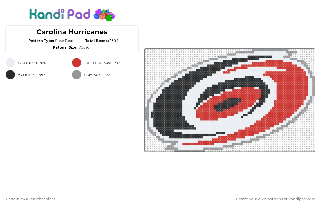 Carolina Hurricanes - Fuse Bead Pattern by audaxthespider on Kandi Pad - red,hurricanes,sports,hockey,nhl,team