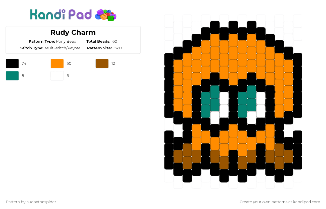 Rudy Charm - Pony Bead Pattern by audaxthespider on Kandi Pad - orange,oc,original character,octoling,splatoon