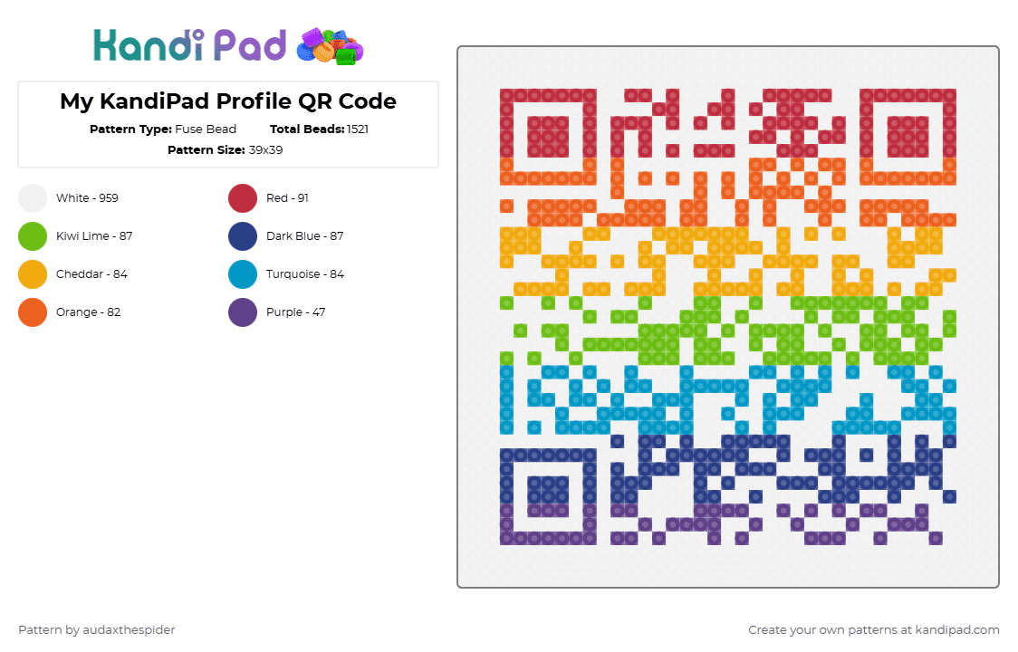 My KandiPad Profile QR Code - Fuse Bead Pattern by audaxthespider on Kandi Pad - white,orange,green,colorful