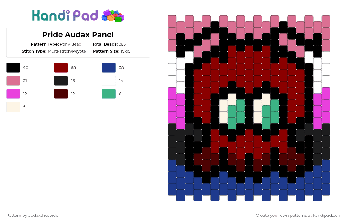 Pride Audax Panel - Pony Bead Pattern by audaxthespider on Kandi Pad - blue, octoling, personal, pink, pride, red, splatoon