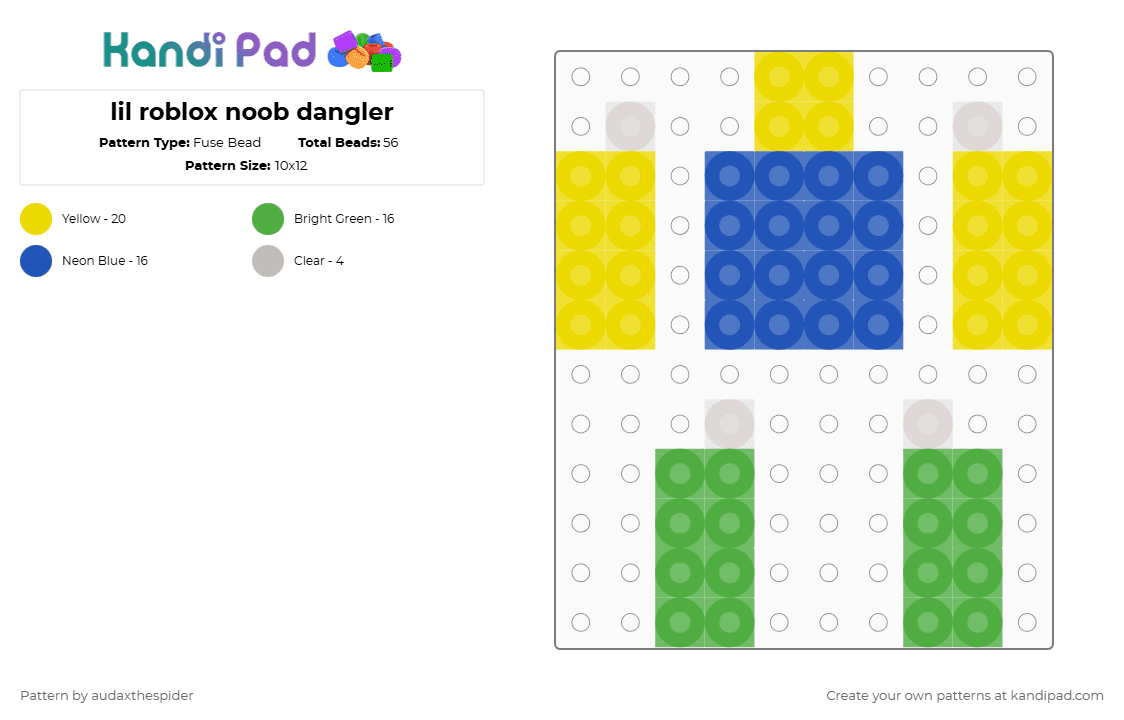 lil roblox noob dangler - Fuse Bead Pattern by audaxthespider on Kandi Pad - green,blue,yellow,roblox,game,noob