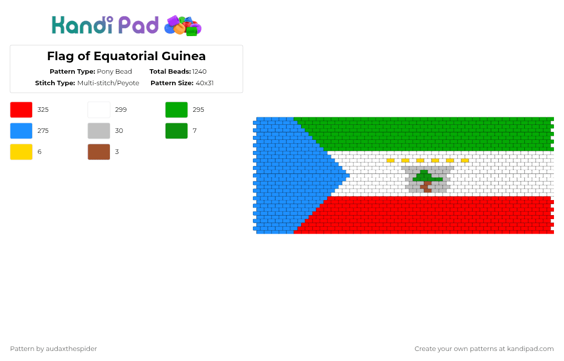 Flag of Equatorial Guinea - Pony Bead Pattern by audaxthespider on Kandi Pad - light blue,green,red,vexillology,country flag,flag,equatorial guinea,guinea,equatorial