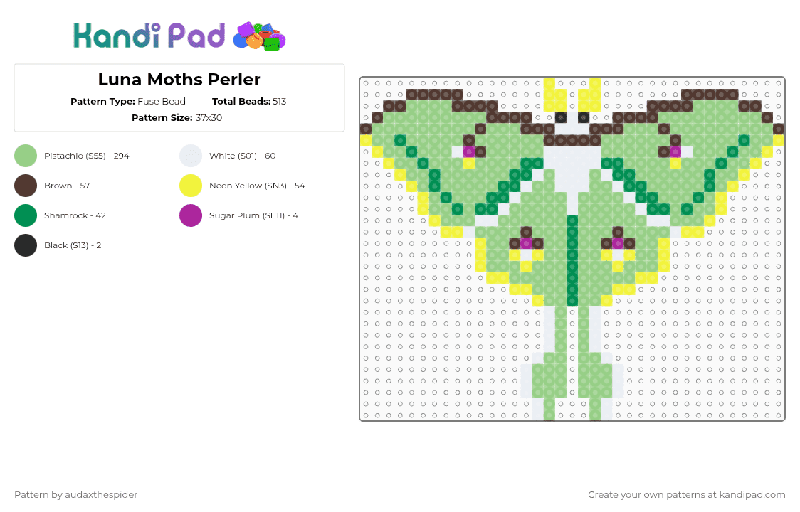 Luna Moth Perler - Fuse Bead Pattern by audaxthespider on Kandi Pad - teal,insect,bug,moth,luna moth,perler,seafoam