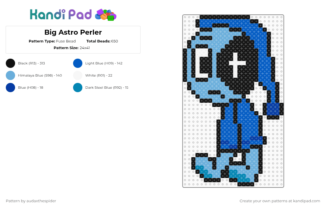 Big Astro Perler - Fuse Bead Pattern by audaxthespider on Kandi Pad - light blue,blue,astro,black,white,dandys world,horror,game,character