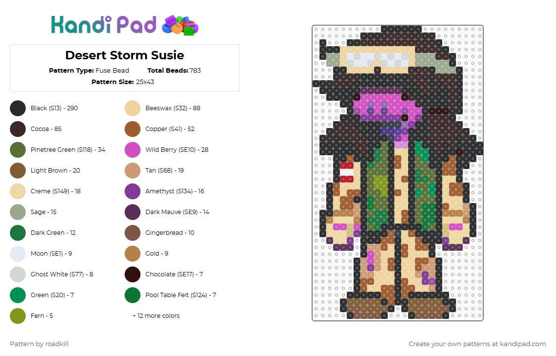 Desert Storm Susie - Fuse Bead Pattern by roadkill on Kandi Pad - beige, brown, pink, tan