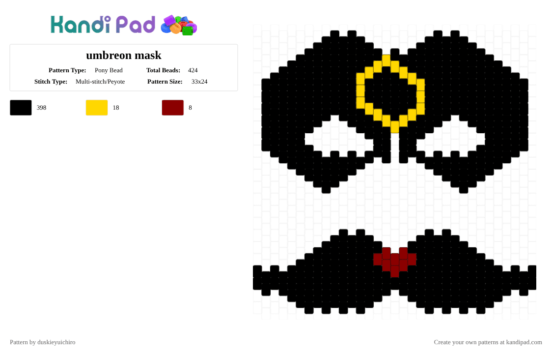 umbreon mask - Pony Bead Pattern by duskieyuichiro on Kandi Pad - black,yellow,red