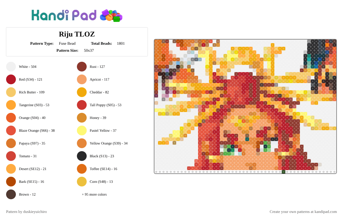 Riju TLOZ - Fuse Bead Pattern by duskieyuichiro on Kandi Pad - riju,legend of zelda,gerudo