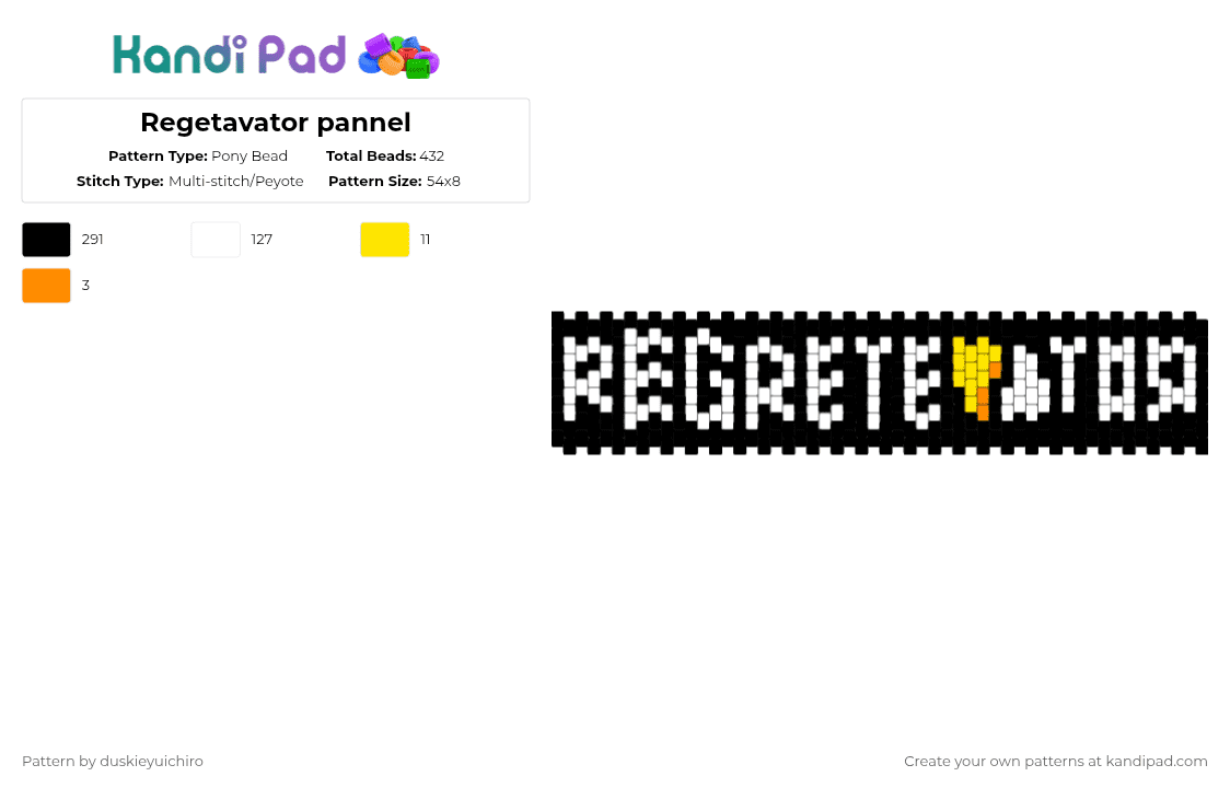 Regetavator pannel - Pony Bead Pattern by duskieyuichiro on Kandi Pad - black,white,yellow