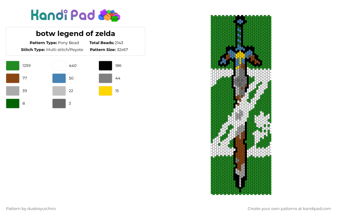 botw legend of zelda - Pony Bead Pattern by duskieyuichiro on Kandi Pad - green,loz,legend of zelda,sword,mastersword