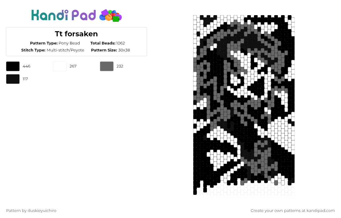 Tt forsaken - Pony Bead Pattern by duskieyuichiro on Kandi Pad - white,gray
