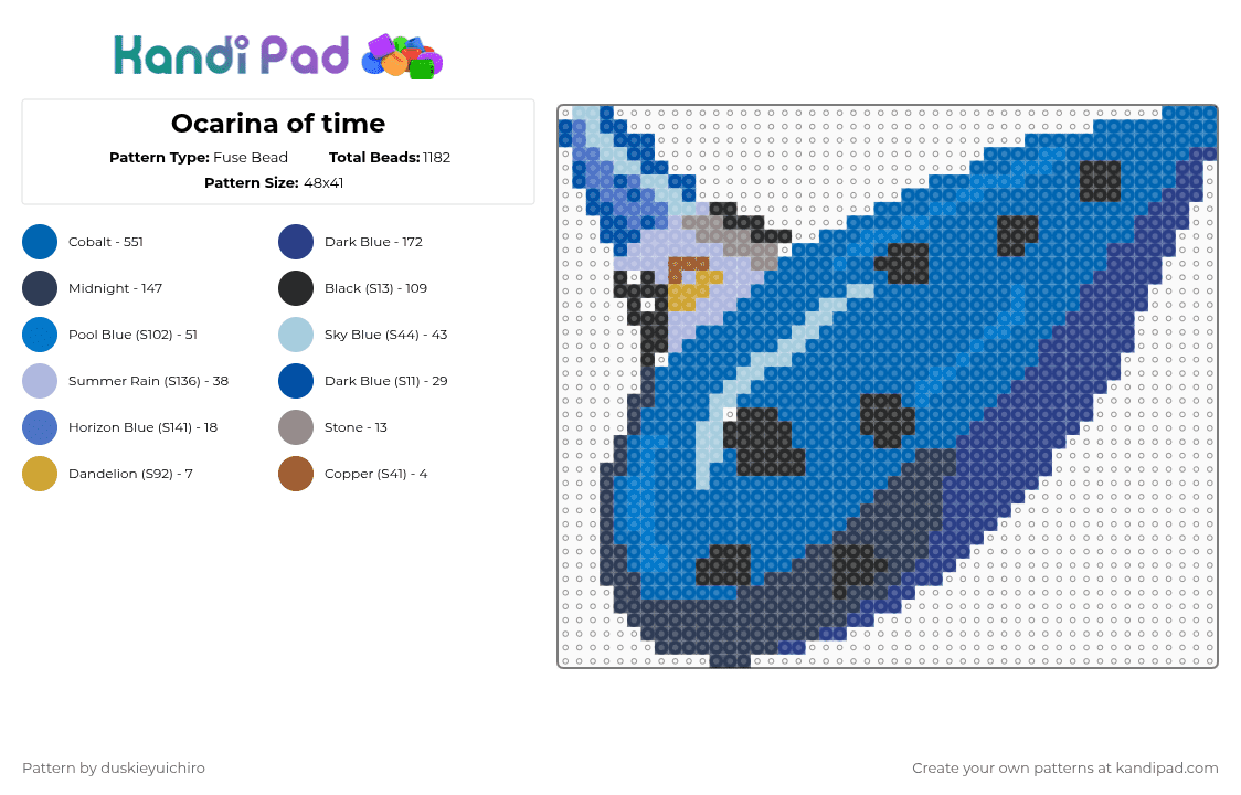 Ocarina of time - Fuse Bead Pattern by duskieyuichiro on Kandi Pad - blue,purple,oot,ocarina,legend of zelda,ocarina of time