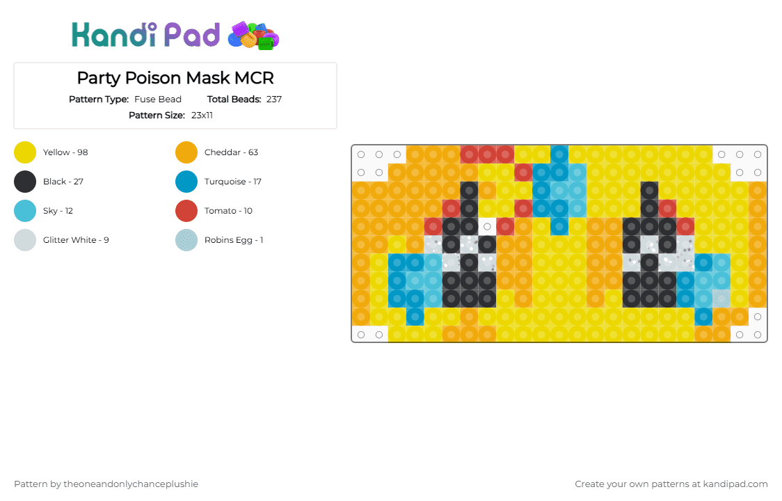 Party Poison Mask MCR - Fuse Bead Pattern by theoneandonlychanceplushie on Kandi Pad - orange, yellow