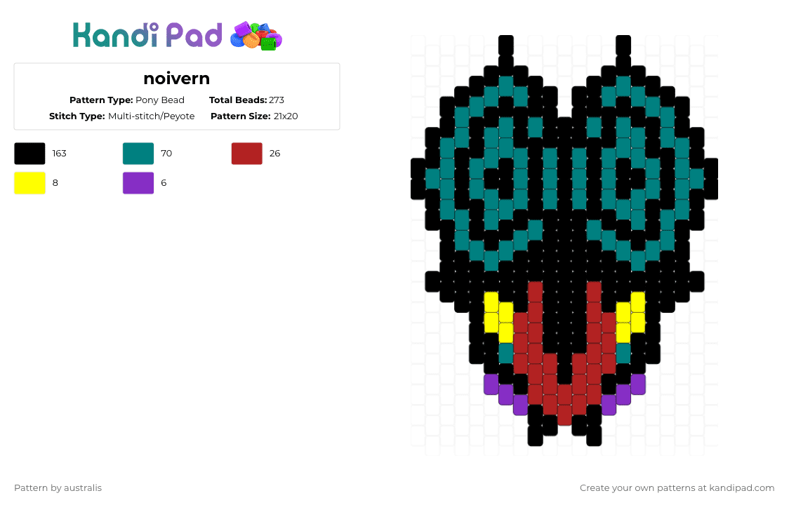noivern - Pony Bead Pattern by australis on Kandi Pad - black,teal,red,pokemon,noivern,pokmon