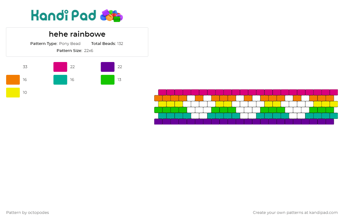 hehe rainbowe - Pony Bead Pattern by octopodes on Kandi Pad - rainbows,hearts,stripes,cuff