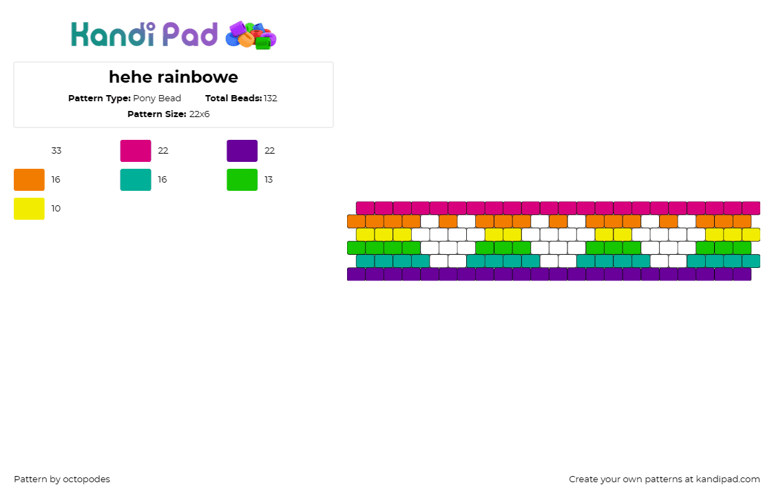 hehe rainbowe - Pony Bead Pattern by octopodes on Kandi Pad - rainbows,hearts,stripes,cuff