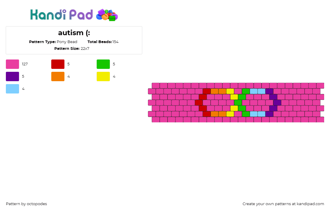 autism (: - Pony Bead Pattern by octopodes on Kandi Pad - autism,infinity,cuff,support,rainbow,bright,pink