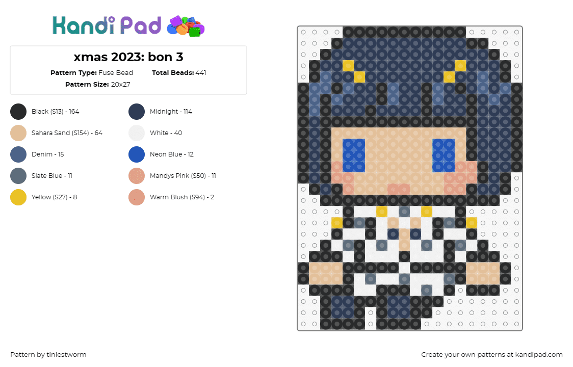 xmas 2023: bon 3 - Fuse Bead Pattern by tiniestworm on Kandi Pad - chibi,festive season,adorable,big blue eyes,holiday-inspired,whimsical,cute,chri