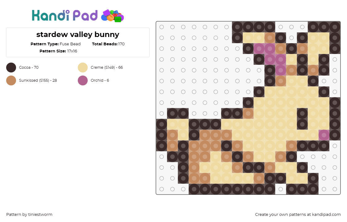 stardew valley bunny - Fuse Bead Pattern by tiniestworm on Kandi Pad - bunny,stardew valley,rabbit,cute,earthy tones,warm blend,gaming-inspired