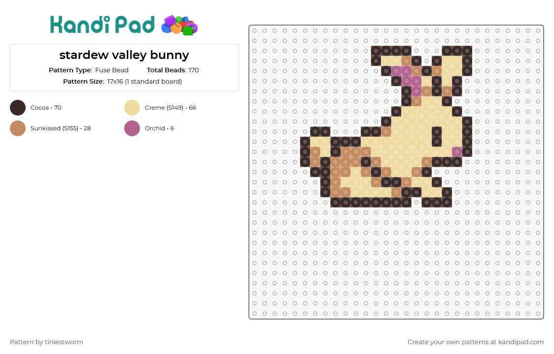 stardew valley bunny - Fuse Bead Pattern by tiniestworm on Kandi Pad - bunny,stardew valley,rabbit,cute,charming,earthy tones,warm blend,delightful,gaming-inspired