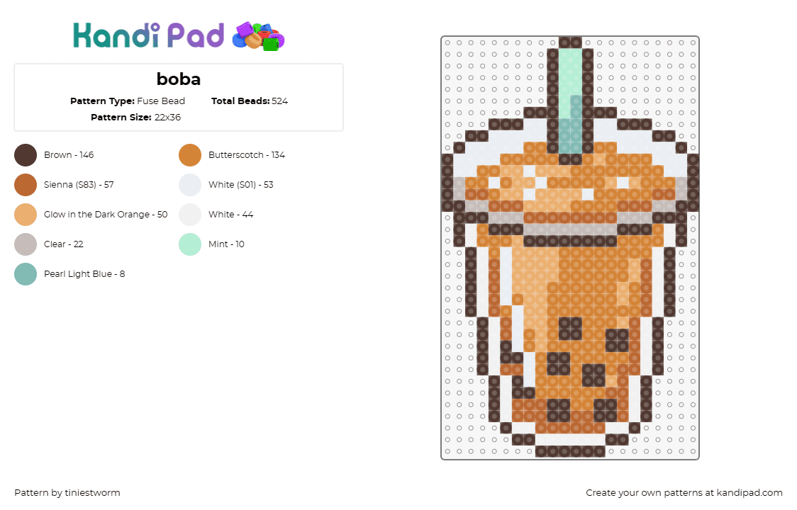 boba - Fuse Bead Pattern by tiniestworm on Kandi Pad - boba,tea,drink,food,tapioca pearls,trendy,brown,tan