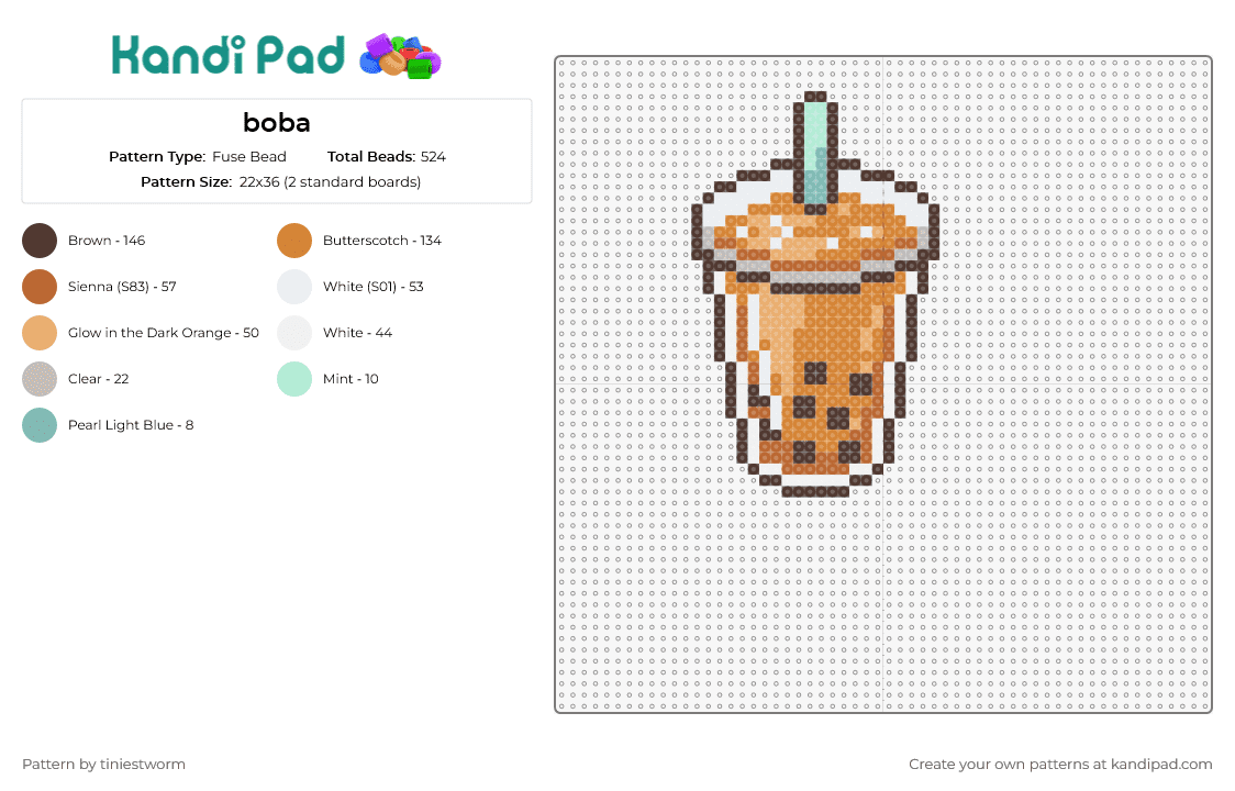 boba - Fuse Bead Pattern by tiniestworm on Kandi Pad - boba,tea,drink,food,delightful,tapioca pearls,fun,trendy,brown,tan