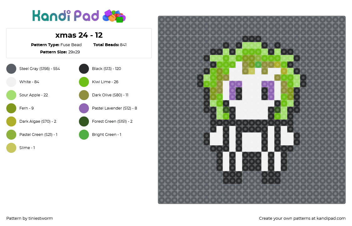 xmas 24 - 12 - Fuse Bead Pattern by tiniestworm on Kandi Pad - beetlejuice,chibi,character,movie,white,green,gray