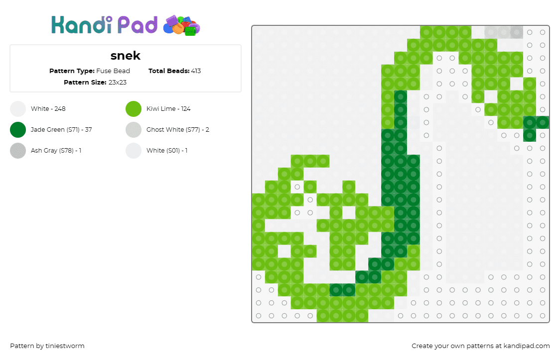 snek - Fuse Bead Pattern by tiniestworm on Kandi Pad - snake,reptile,animal,slither,green