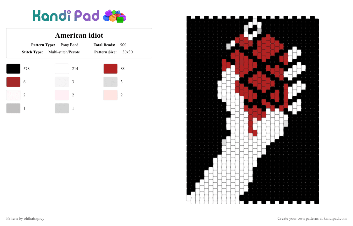 American idiot - Pony Bead Pattern by ohthatsspicy on Kandi Pad - green day,punk,music,album,black,white,red