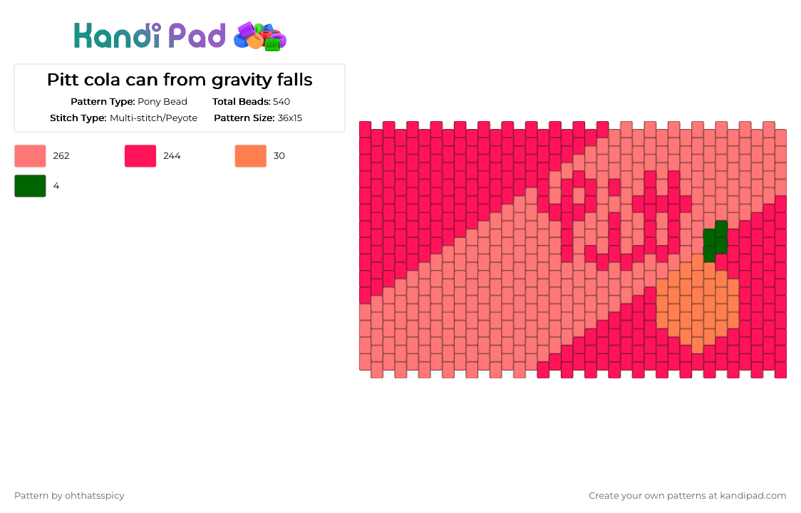 Pitt cola can from gravity falls - Pony Bead Pattern by ohthatsspicy on Kandi Pad - red