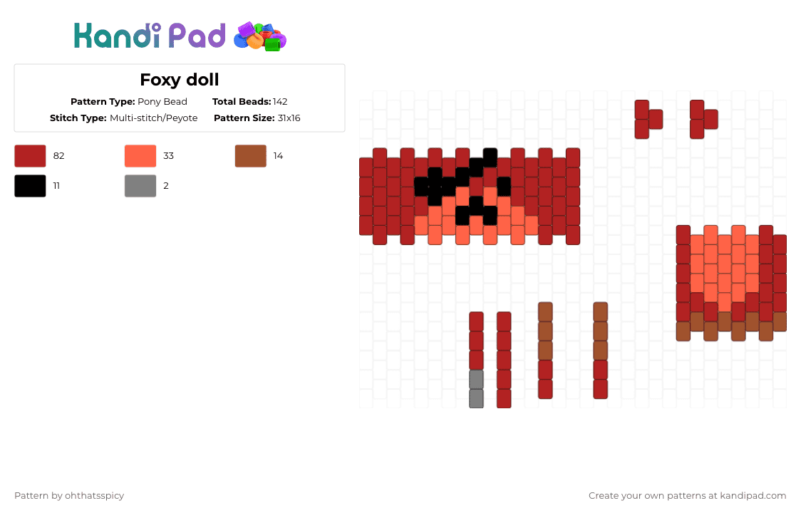 Foxy doll - Pony Bead Pattern by ohthatsspicy on Kandi Pad - red