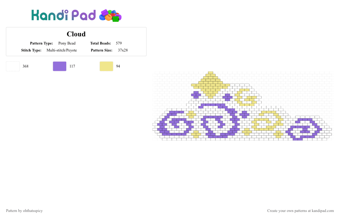 Cloud - Pony Bead Pattern by ohthatsspicy on Kandi Pad - white,purple,yellow