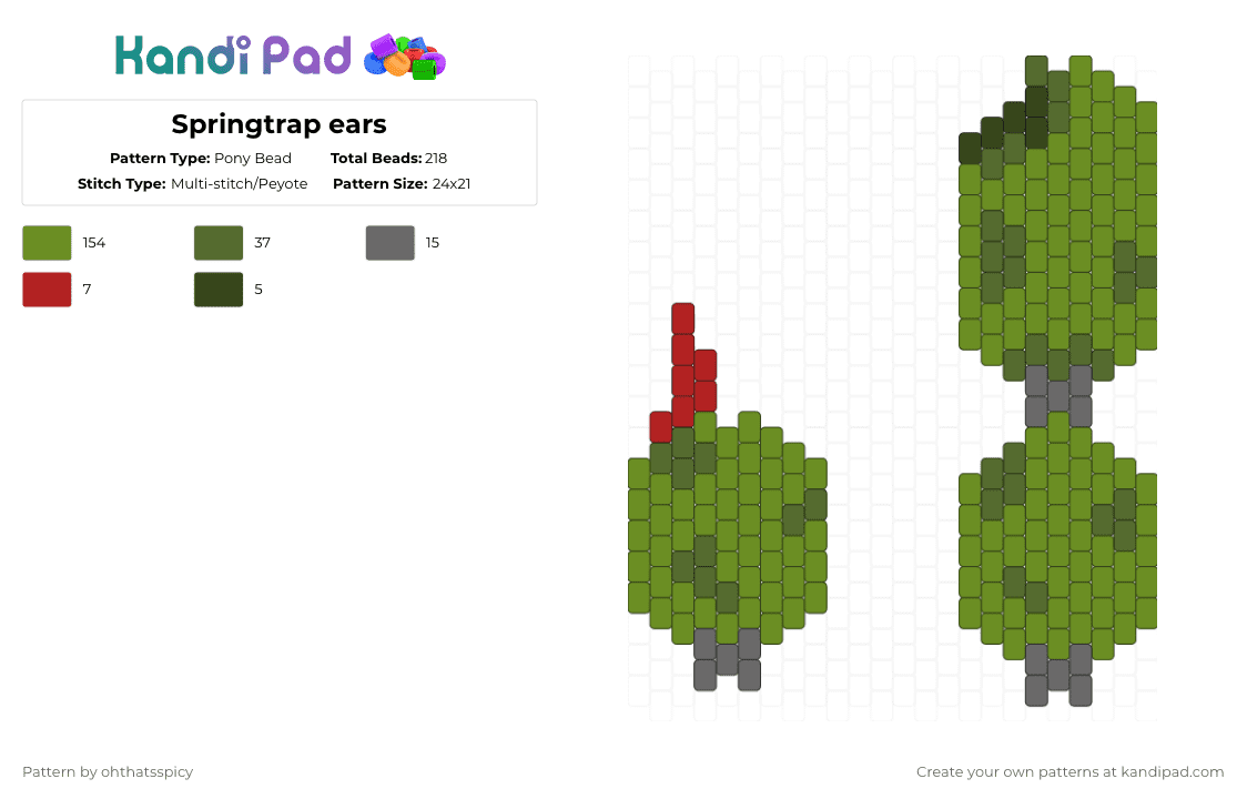 Springtrap ears - Pony Bead Pattern by ohthatsspicy on Kandi Pad - green