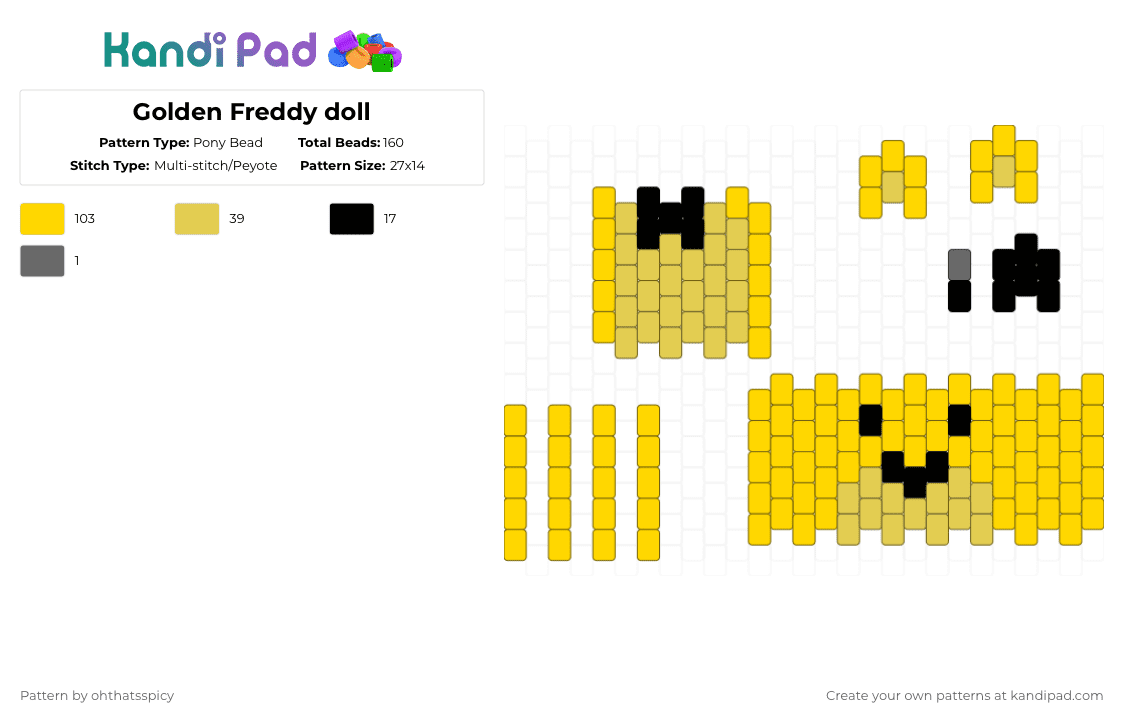 Golden Freddy doll - Pony Bead Pattern by ohthatsspicy on Kandi Pad - yellow