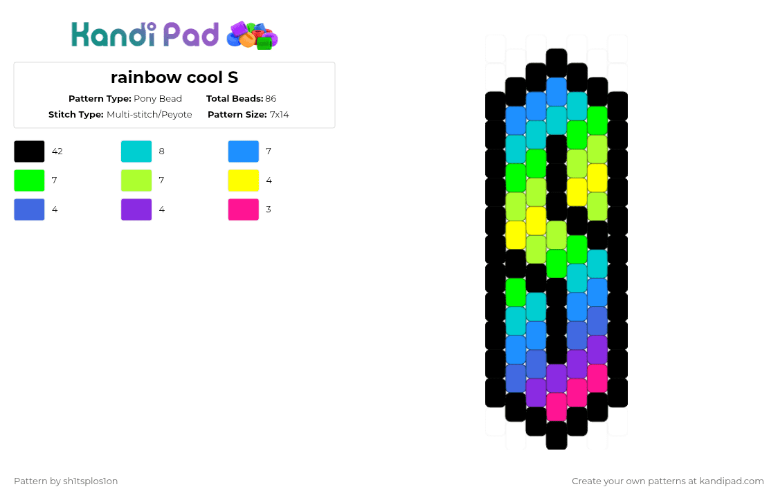 rainbow cool S - Pony Bead Pattern by sh1tsplos1on on Kandi Pad - black,light blue,green,rainbow,nostalgia