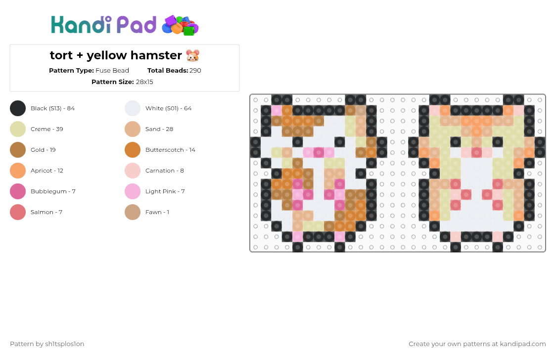 tort + yellow hamster 🐹 - Fuse Bead Pattern by sh1tsplos1on on Kandi Pad - yellow,orange,beige