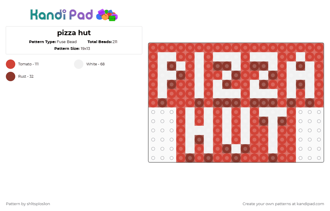 pizza hut - Fuse Bead Pattern by sh1tsplos1on on Kandi Pad - brand, pizza, pizza hut, red, restaurant, white, words