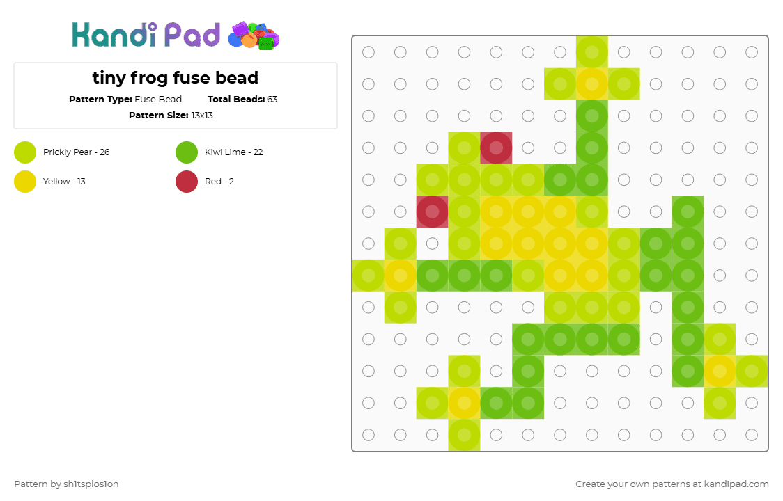 tiny frog fuse bead - Fuse Bead Pattern by sh1tsplos1on on Kandi Pad - green,small,frog,yellow