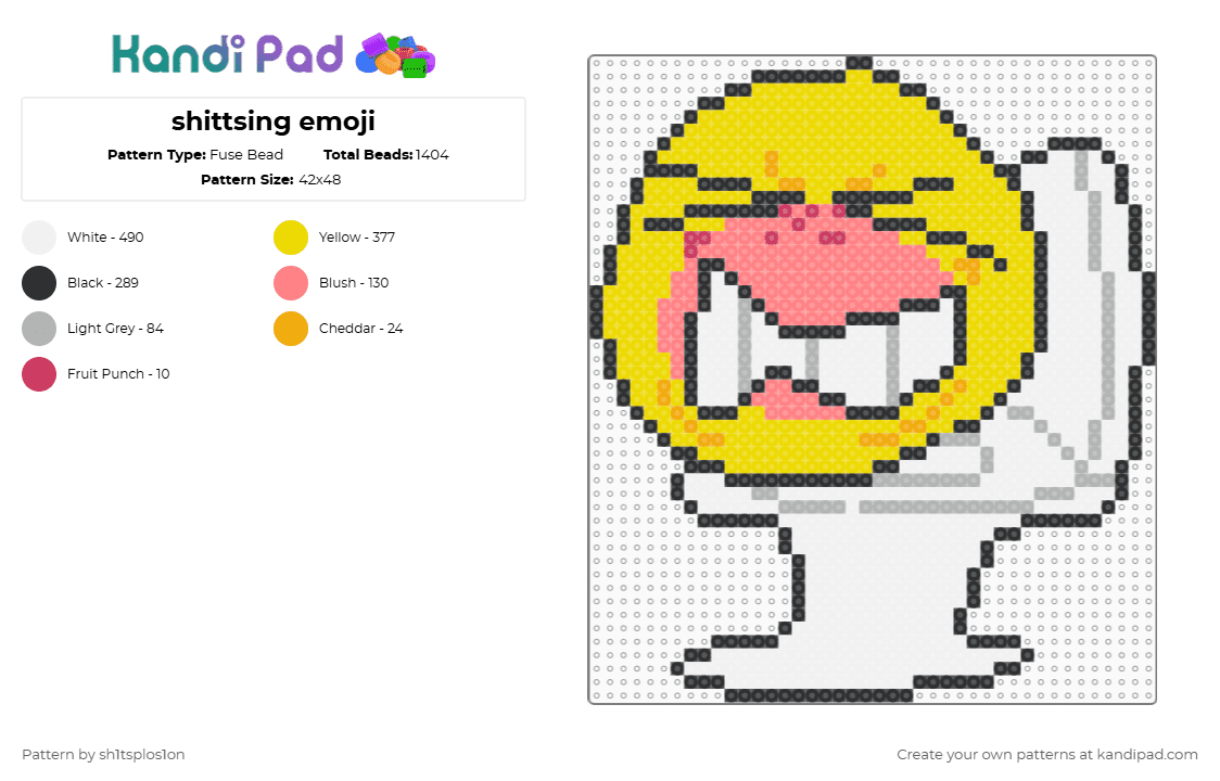 shittsing emoji - Fuse Bead Pattern by sh1tsplos1on on Kandi Pad - white,red,yellow,funny,emoji,meme