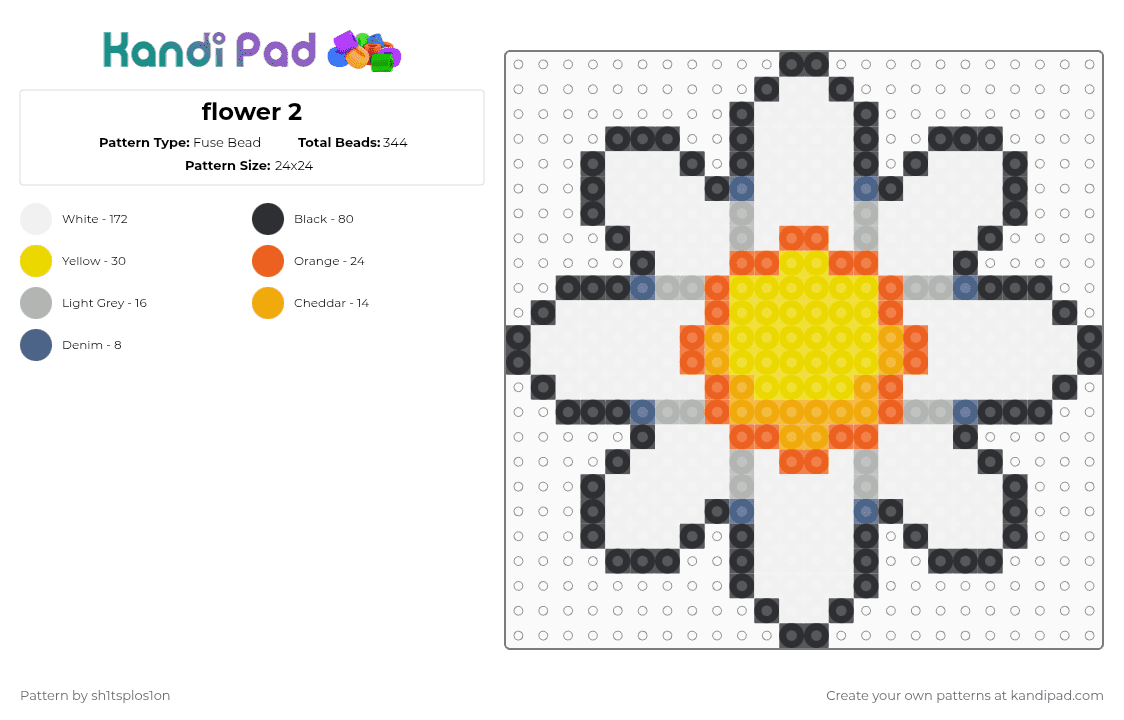 flower 2 - Fuse Bead Pattern by sh1tsplos1on on Kandi Pad - white,yellow,orange,flower,daisy