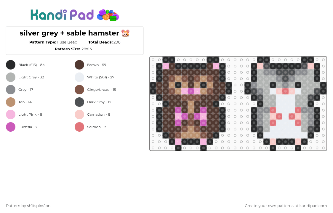 silver grey + sable hamster 🐹 - Fuse Bead Pattern by sh1tsplos1on on Kandi Pad - beige,brown,gray,hamster,pet,animal,grey
