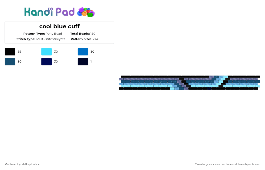 cool blue cuff - Pony Bead Pattern by sh1tsplos1on on Kandi Pad - blue,wave,stripe