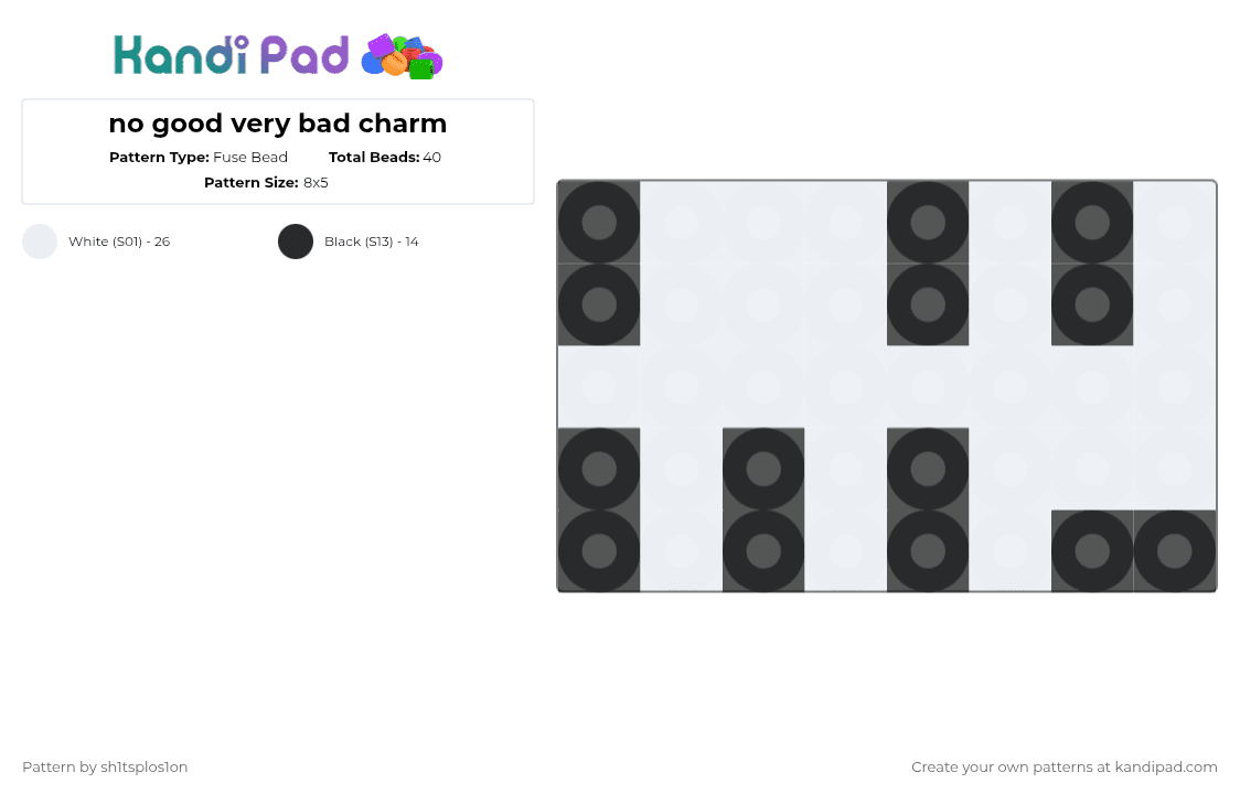 no good very bad charm - Fuse Bead Pattern by sh1tsplos1on on Kandi Pad - black,white,meme