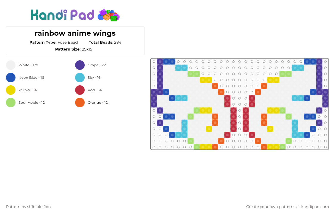 rainbow chibi wings - Fuse Bead Pattern by sh1tsplos1on on Kandi Pad - white,purple,light blue,red,colorful,kawaii,wings,rainbow,chibi