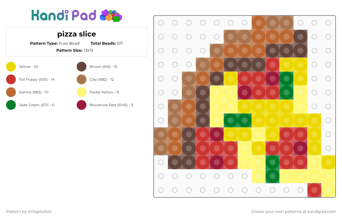pizza slice - Fuse Bead Pattern by sh1tsplos1on on Kandi Pad - tan,yellow,red,pizza,slice,food