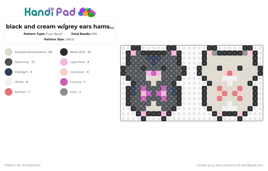 black + cream w/grey ears hamster 🐹 - Fuse Bead Pattern by sh1tsplos1on on Kandi Pad - gray,beige,hamster,pet,animal,black