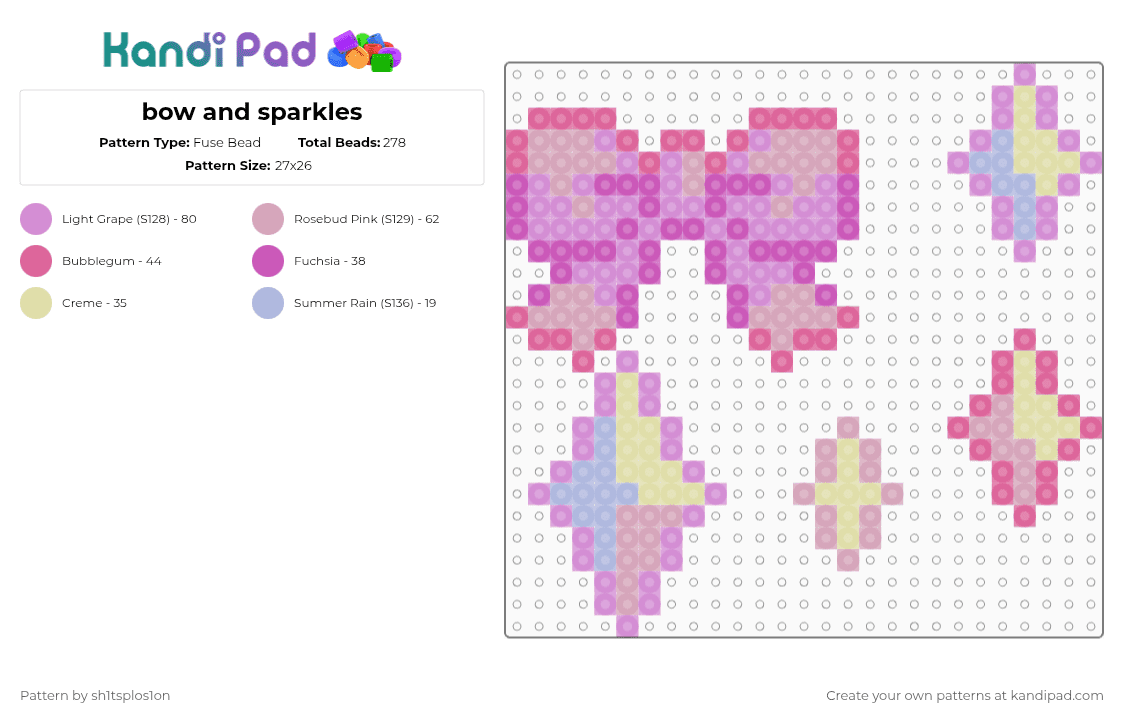 bow and sparkles - Fuse Bead Pattern by sh1tsplos1on on Kandi Pad - pink,pastel,cute,sparkle